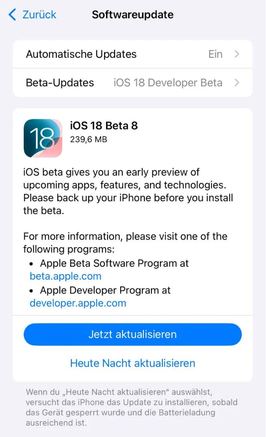 于都苹果手机维修分享苹果 iOS / iPadOS 18 开发者预览版 Beta 8 发布 